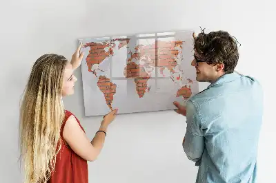 Mágneses világtérkép téglás mintával írható filctollal