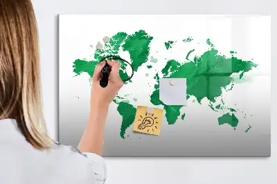 Mágneses világtérkép zöld színű, filctollal