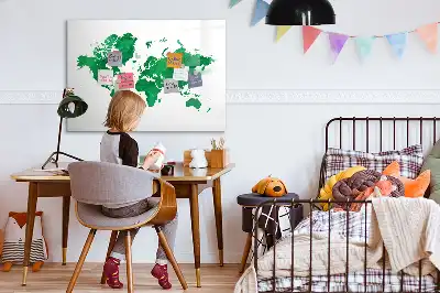 Mágneses világtérkép zöld színű, filctollal