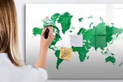 Mágneses világtérkép zöld színű, filctollal