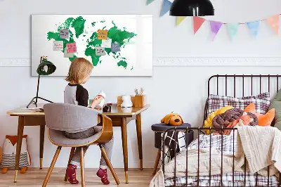 Mágneses világtérkép zöld színű, filctollal