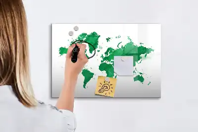 Mágneses világtérkép zöld színű, filctollal
