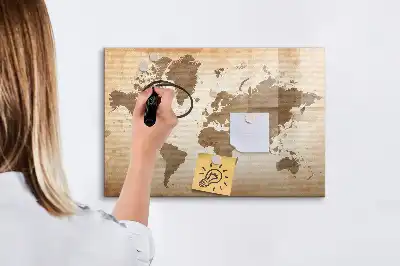 Festett világtérkép mágneses tábla filctollal