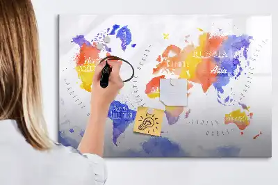 Mágneses törölhető tábla akvarell világtérkép mintával