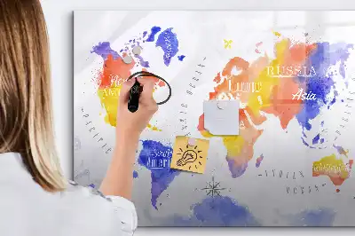Mágneses törölhető tábla akvarell világtérkép mintával