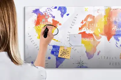 Mágneses törölhető tábla akvarell világtérkép mintával