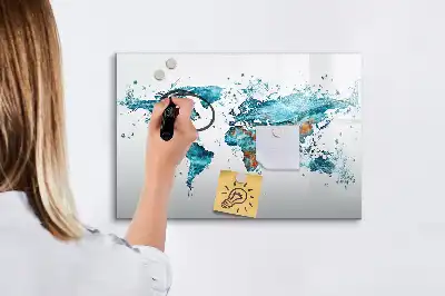 Vízi világtérkép mágneses tábla filctollal