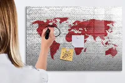 Mágneses törölhető tábla világtérkép téglafal mintával