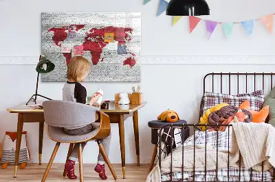 Mágneses törölhető tábla világtérkép téglafal mintával