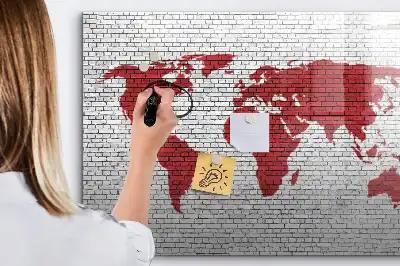 Mágneses törölhető tábla világtérkép téglafal mintával