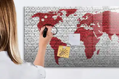 Mágneses törölhető tábla világtérkép téglafal mintával