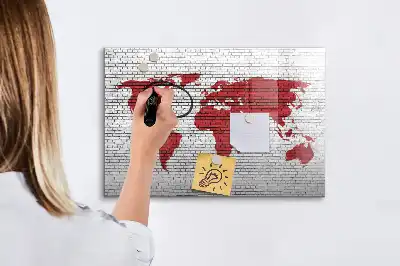 Mágneses törölhető tábla világtérkép téglafal mintával