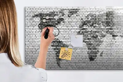 Mágneses világtérkép téglafal mintázatú kivitel filctollal