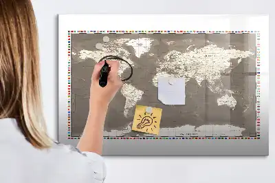 Mágneses világtérkép barna színű, filctollal