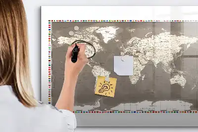 Mágneses világtérkép barna színű, filctollal