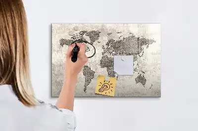Mágneses törölhető világtérkép újságos stílusú tábla