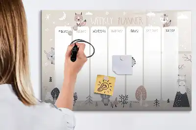 Mágneses törölhető tábla heti tervező állatos mintával