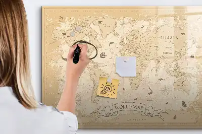 Mágneses világtérkép vintage stílusú, filctollal
