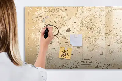 Mágneses világtérkép vintage stílusú, filctollal