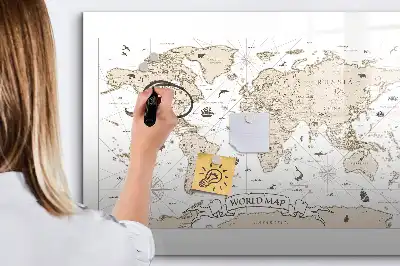 Mágneses törölhető tábla vintage világtérkép mintával
