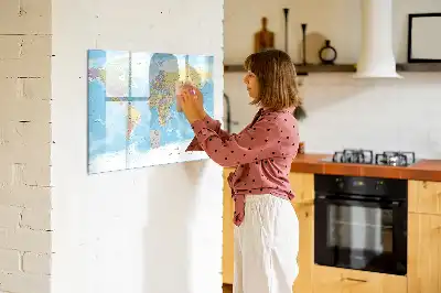 Politikai világtérkép mágneses törölhető tábla