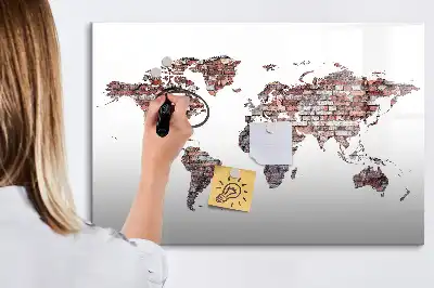 Mágneses világtérkép téglás mintával és filctollal