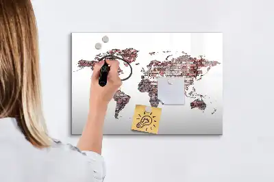 Mágneses világtérkép téglás mintával és filctollal
