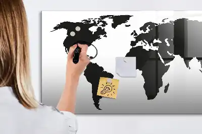 Mágneses tábla fekete világtérkép mintával és filctollal