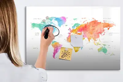 Mágneses törölhető tábla akvarell világtérkép mintával