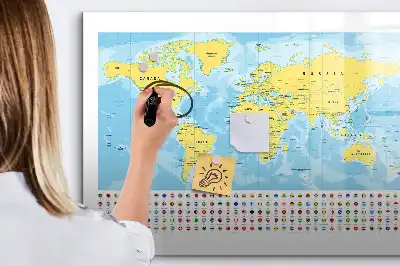 Világtérkép mágneses tábla filctollal