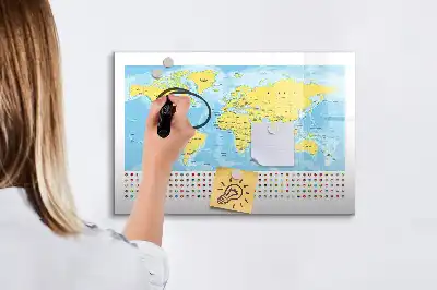 Világtérkép mágneses tábla filctollal