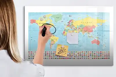 Földrajzi világtérkép mágneses tábla filctollal
