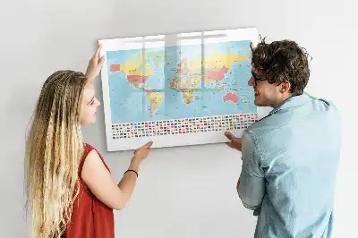 Földrajzi világtérkép mágneses tábla filctollal