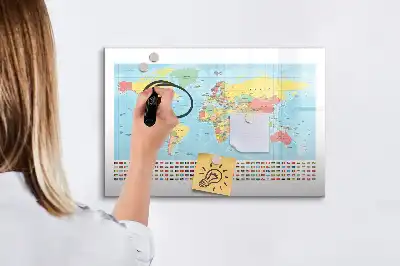 Földrajzi világtérkép mágneses tábla filctollal