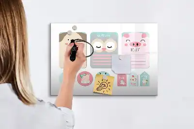 Mágneses törölhető tábla vidám állatok mintával