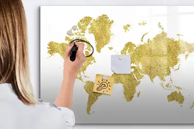 Mágneses világtérkép arany színű kivitel filctollal