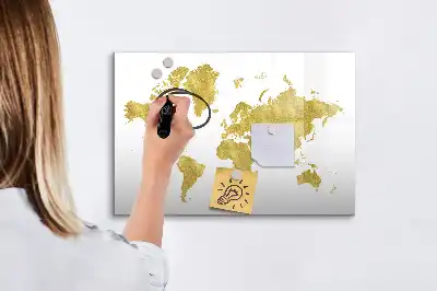Mágneses világtérkép arany színű kivitel filctollal