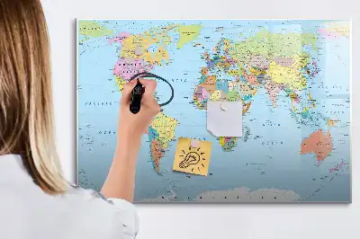 Világtérkép mágneses tábla filctollal