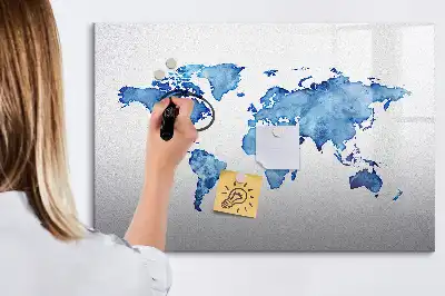 Akvarell világtérkép mágneses törölhető tábla kivitelben