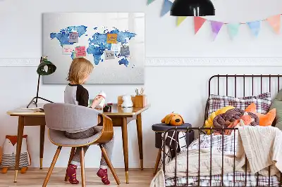 Akvarell világtérkép mágneses törölhető tábla kivitelben