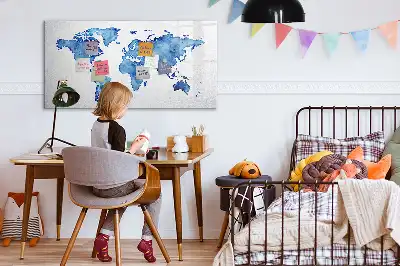 Akvarell világtérkép mágneses törölhető tábla kivitelben