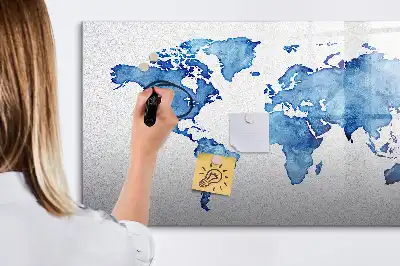 Akvarell világtérkép mágneses törölhető tábla kivitelben
