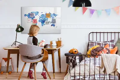 Akvarell világtérkép mágneses törölhető tábla kivitelben