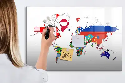 Mágneses térkép nemzeti zászlókkal filctollal