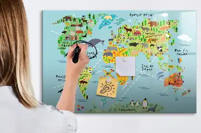 Világtérkép állatokkal mágneses tábla filctollal