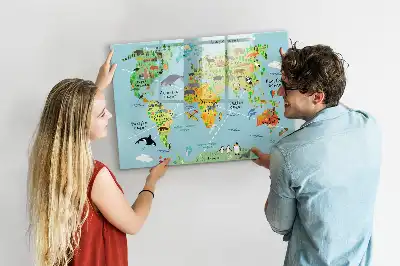 Világtérkép állatokkal mágneses tábla filctollal