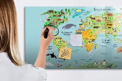 Világtérkép állatokkal mágneses tábla filctollal