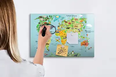 Világtérkép állatokkal mágneses tábla filctollal