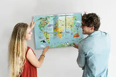 Világtérkép állatokkal mágneses tábla filctollal