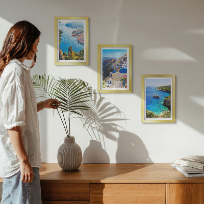 Modern keretezett kép szett Görög tengerparti kilátás és Santorini városa, Oia